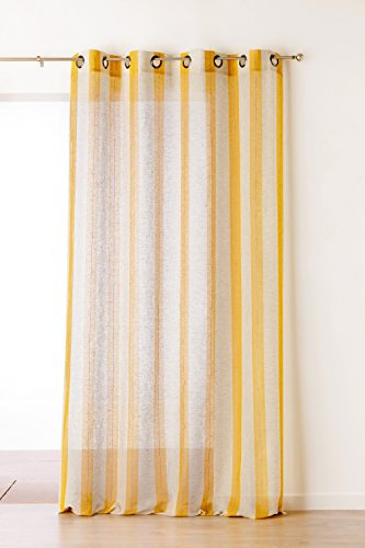 Linder 1168/33/375FR Rideau à Rayures Polyester/Lin/Coton Ocre 150 x 280 cm