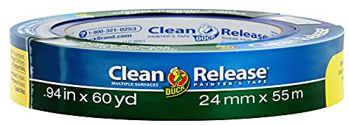 Duck Tape Clean Release Maler-Kreppband in Blau, für Innenmalerei und Dekorieren, verschiedene Oberflächen, verhindert Auslaufen der Farbe, 24 mm x 55 m