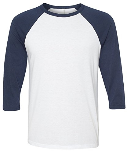 BELLA+CANVAS Unisex Three-Quarter Sleeve Baseball Tee - White/Navy
