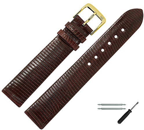 MARBURGER Uhrenarmband 18mm Leder Braun Gold Eidechse Prägung - Montage Set 8331831000220