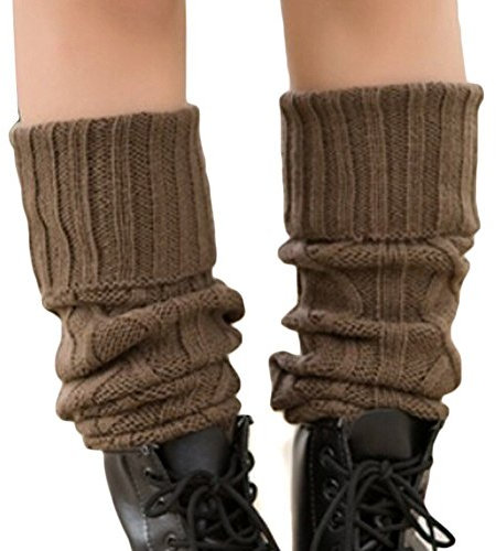 HugeStore Women Ladies Winter Warm Long Crochet Leg Warmers Knitted Knit Socks Leggings Boot Cover Khaki