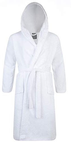 Adore Home 100% Cotton Terry Towelling Hooded Shawl Collar Bathrobe Large,White