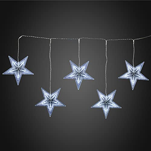 hellum LED Lichterketten Vorhang, Lichtervorhang Innen und Außen, 5 Deko Sterne, Ø17cm, 25 kalt-weiße LED 60x40cm, Hochzeit Party Weihnachtsdeko Fenster Indoor + Outdoor 565065