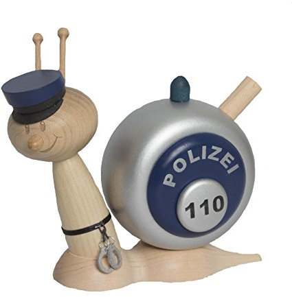 Kuhnert Drechslerei Rauchschnecke/Räucherfigur aus Holz - Sunny Polizeischnecke - Höhe: ca. 15cm - Made in Germany