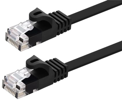 Monoprice Cat5e Patchkabel, flach, UTP, 30 AWG, 350 MHz, reines Kupfer, knickgeschützt, RJ45 Flexboot-Serie, Ethernet-Kabel, Schwarz, 30,5 m