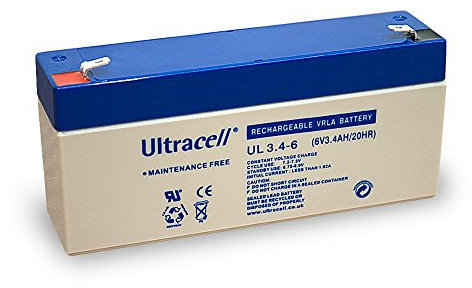 Blei-Akku (Ultracell) 6 V 3,4 Ah (Faston 187 - 4,8mm) 134 mm
