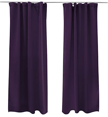 Victoria M. Aurora Verdunkelungsvorhang Blickdicht Thermovorhang mit Kräuselband, für Gardinenstangen und -schienen 140 x 245cm, Aubergine, 2er Pack