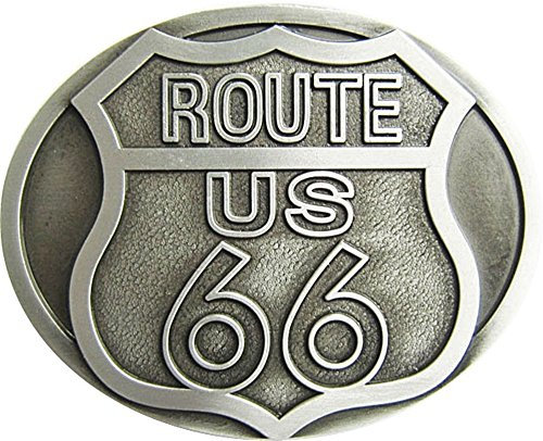 AW-Collection Gürtelschnalle Buckle Gürtelschließe Route 66 Harley für Wechselgürtel silber