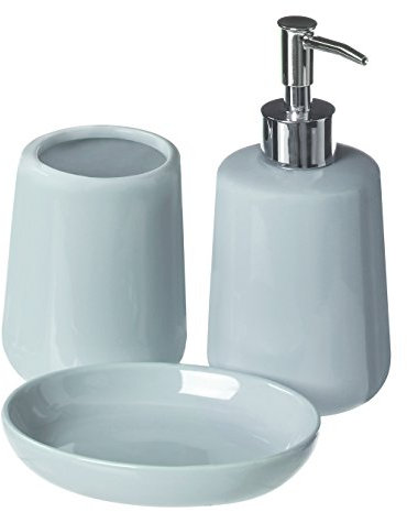 Premier Housewares Bathroom Sets Accessories Pale Blue Soap Dispenser Set Bathroom Accessory Set Set of 3 Bathroom Sets 17.3 X 8.3 X 8.3
