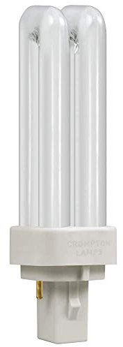 Crompton Lamps CFL PLC 10W G24d-1 Double Turn D-Type 4000K Cool White Frosted 600lm 2-Pin Energy Saving Push Fit Compact Fluorescent Opal Light Bulb
