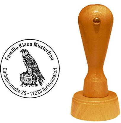 Stempel Adressenstempel Motivstempel « FALKE TURMFALKE GREIFVOGEL » Durchmesser ca. Ø 40 mm - mit persönlicher Adresse und Motiv - Falkner Beizjagd