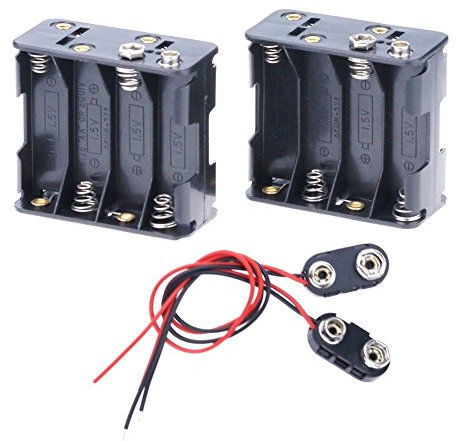 Hilitchi 2Set 8 x AA Thicken Battery Holder and T Type Wired Battery Clip Standard Snap Connector