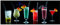 Wallario Glasbild Bunte Cocktails vor schwarzem Hintergrund - 32 x 80 cm Wandbilder Glas in Premium-Qualität: Brillante Farben, freischwebende Optik