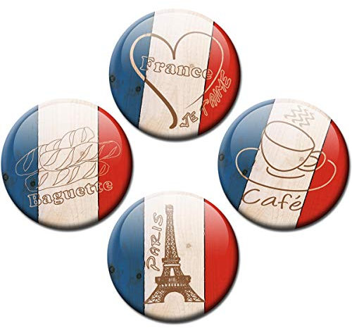 Kühlschrankmagnete Länder Flagge Frankreich Liebe 4er Geschenk Set Vintage Magnete für Magnettafel stark groß Ø 50 mm