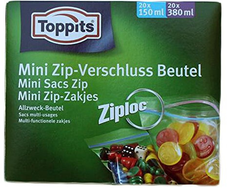 Toppits Ziploc Mini Zip Verschluss Beutel (40 Stck. 20x150ml und 20x380ml)