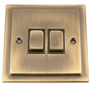 Light Switch 2 Gang 2 Way 10 Amp - Victorian - Antique Brass