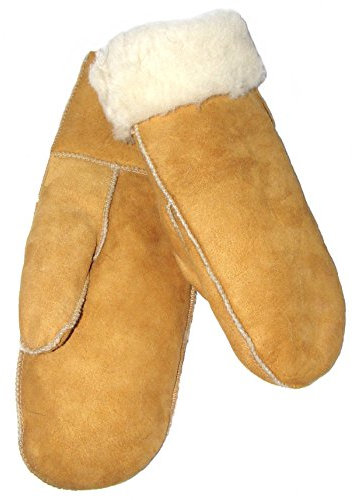 SAWA Kinder Handschuhe aus Lammfell beige 100% gewachsenes Lammfell Fäustlinge für Kinder