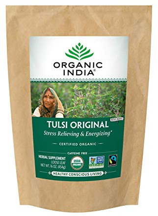 Organic India Tulsi Original Loose Leaf Herbal Tea - Immune Support, Vegan, Gluten-Free, Kosher, USDA Certified Organic, Non-GMO, Caffeine-Free, Healthy Stress-Relief & Uplift Mood - 1 lb Bag