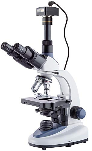 AmScope T380C-5M Digital Professional Compound Trinocular Microscope, 40X-2500X Magnification, WF10x and WF25x Eyepieces, Brightfield, LED Illumination, Abbe Condenser, Double-Layer Mechanical Stage, 85-265V Wide-Voltage Power Supply, Includes 5MP Camera with Reduction Lens and Software