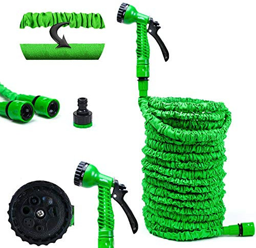 Grafner Flexischlauch Basic, 7,5 Meter, mit Multifunktionsbrause, stabiler Latexkern, KEIN PLATZEN, massive Ausführung, grün flexibler Gartenschlauch flexi Schlauch dehnbar