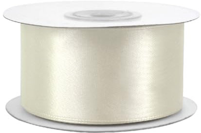 Satinband 38mm x 25m Rolle - FARBAUSWAHL in 3/6/12/18/25/38/50/75/100mm - farbecht & waschbar - Schleifenband für Hochzeit - Geschenkband zum Verpacken Dekorieren Basteln - Creme 820