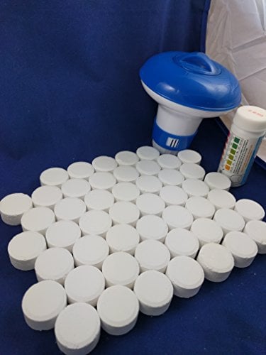 Premier Blue 50x20g Chlorine Tablets Pool Hot Tub Spa inc Dispenser and Testing strips FULL KIT