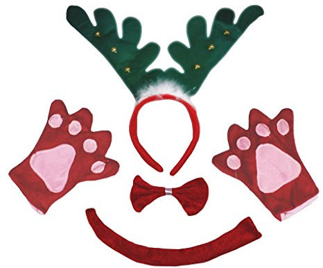 Petitebelle Ring Green Reindeer Headband Bowtie Tail Glove Costume for Adult (One Size)