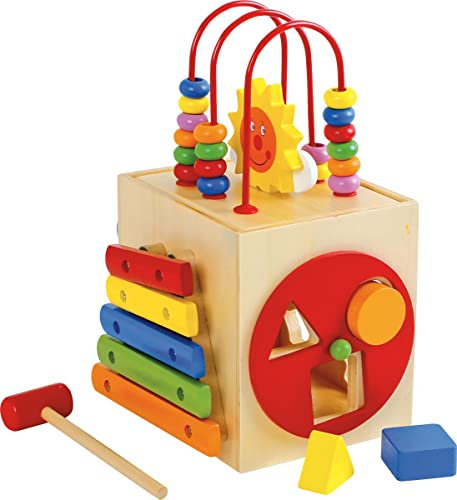 small foot Aktiv-Würfel „Sonne“ aus Holz, farbenfroh und mit fünf bespielbaren Seiten, für Kinder ab 12 Monaten, 8189