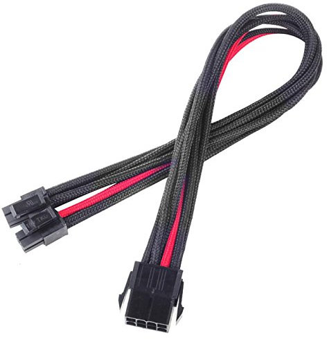 SilverStone SST-PP07-EPS8BR - 30cm EPS 8pin to EPS/ATX 4+4pin Sleeved Extention Cable, black red