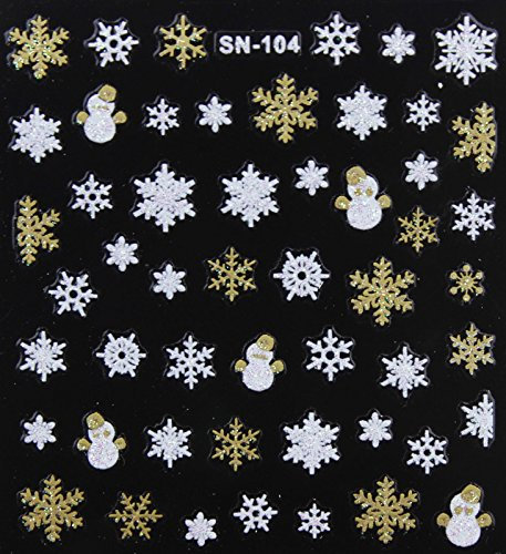 Nail Art 3D Glitter Stickers - Christmas Snowflakes (SN-104 White/Gold Snowflakes Snowmen)