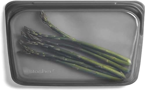 Stasher - Sacchetti per cibo riutilizzabili in silicone al 100%, plastica, color cenere