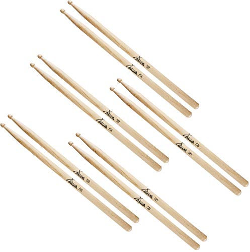 5 Paar XDrum Schlagzeug Sticks 5B Wood Tip (runder Holzkopf, Länge: ca. 405 mm)