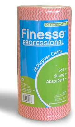Finesse Professional All Purpose Cloths, Roll of 100 | Soft, Strong and Absorbent | Red