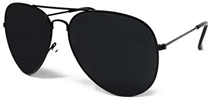 Pilot Style Sunglasses - Unisex Shades Top Gun UV400 Mens Ladies (Black Frame Black Lens)