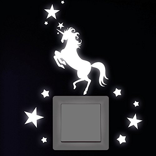 Wandtattoo Loft Leuchtaufkleber Lichtschalter, Einhorn, 12 Stück, Selbstklebende & Fluoreszierende Leuchtaufkleber, Nachtlicht, Leuchtende Aufkleber, Leuchtaufkleber Wand, Leuchtaufkleber Kinderzimmer