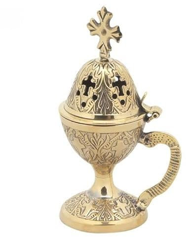 IconsGr Räuchergefäß für griechische Räucherstäbchen, christlich-orthodoxes Räuchergefäß (78-b) in Bronze