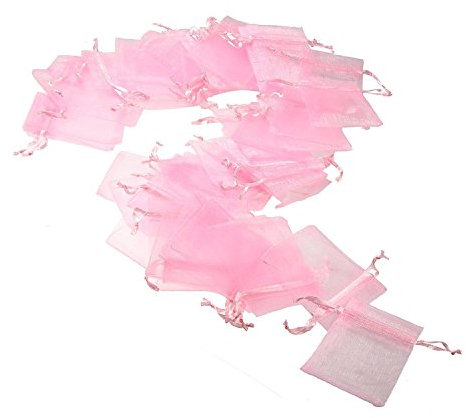 JZK 50 x Rosa 7x9cm sacchetti coulisse organza portaconfetti sacchettini portariso bomboniere per matrimonio compleanno battesimo