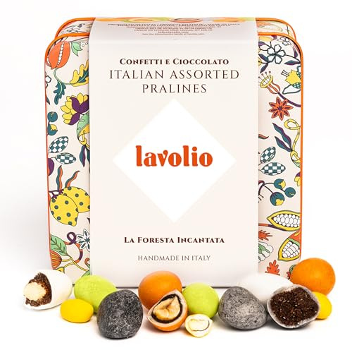 Lavolio La foresta Incantada 150g – Chocolate & Nut Pralines Gift Tin | Nutty Forest Chocolate pralines with almond, hazelnut & marzipan – Premium Keepsake Tin