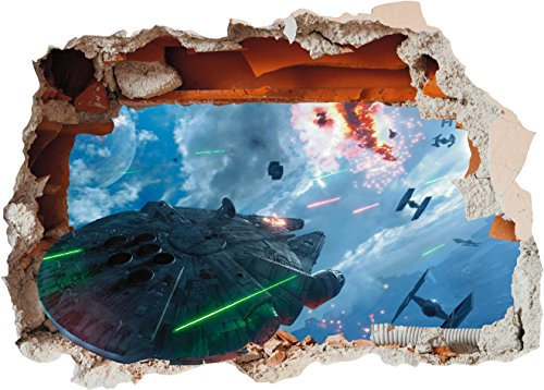 Star Wars Millenium Falcon Hole in Wall – 3D Smash Art gedruckter Vinyl-Aufkleber (mittelgroß, 500 x 355 mm)