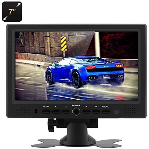 BW 7 Inch TFT LCD HDMI Car Monitor Car Headrest Monitor PC Monitors- 800x480 Native Resolution, HDMI + VGA + AV Video Inputs, 360 Degree Rotating Stand