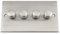 Mains LED Light Dimmer Switch 250W 4 Gang - Satin Matt Chrome - Square - Push On/Off 2 Way