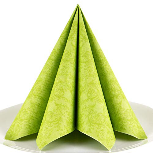Servietten Ornament grün Premium Airlaid, STOFFÄHNLICH | 50 Stück | 40 x 40cm | Hochzeitsserviette | hochwertige edle Serviette für Hochzeit, Geburtstag, Party, Taufe, Kommunion | made in Germany