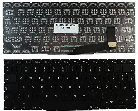 Keyboards4Laptops Alemán versión retroiluminada (sin Placa retroiluminado) Negro Teclado de Repuesto para Ordenador portátil Compatible con Apple Macbook Pro A1398