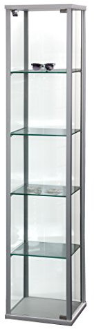 Dila GmbH Glasvitrine Säulenvitrine mit Holzabschlüsse Vitrine Vitrinenschrank | Verkaufsvitrine Sicherheitsglas Messevitrine Glasvitrine abschließbar Ladeneinrichtung Ausstellungsvitrine