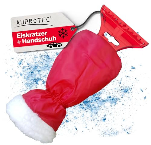 AUPROTEC Eiskratzer mit Handschuh gefüttert/Eiskratzer Auto mit Handschuh/Schneekratzer Auto/Scheibenkratzer Winter/Eisschaber Auto/Eiskratzer Auto Handschuh - Rot