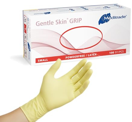 Meditrade Gentle Skin® grip Einweghandschuhe natur – puderfrei, mikrogeraut, griffig, proteinarm, Latex Untersuchungshandschuhe für Dentalchirurgie & Präzisionsarbeiten - Klein - 100 Stück