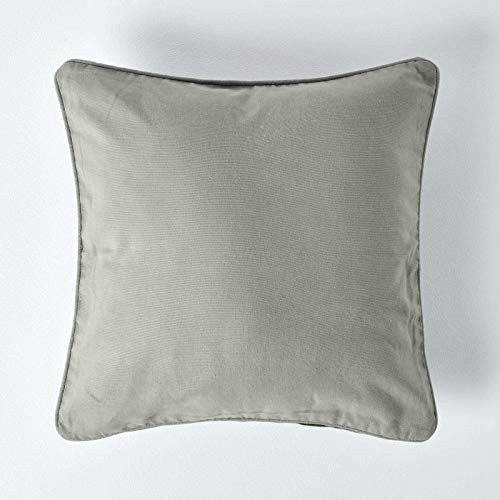 HOMESCAPES - 100% Cotton Plain Grey Cushion Cover - 30 x 30 cm Square - 12 x 12 Inches Light Grey Silver Sofa Cushion Pillow Cover - Washable