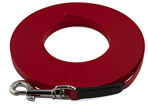 LENNIE Leichte BioThane Schleppleine, 13mm, Hunde 15-25kg, 30m lang, ohne Handschlaufe, Rot, genäht