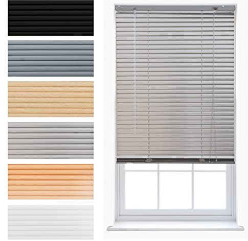 FURNISHED Venetian Blinds Window Venetian Blind Easy Fit PVC Curtains Trimmable Shades for Home Kitchen Windows Treatment Shutters 25mm Slats Complete Child Safe Fittings - Silver 45W x 150L cm