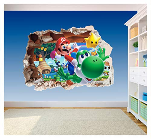 Super Mario Brothers Hole in Wall 2-3D gedruckter Vinyl-Aufkleber für Kinderzimmer, Supergröße 1200 x 855 mm